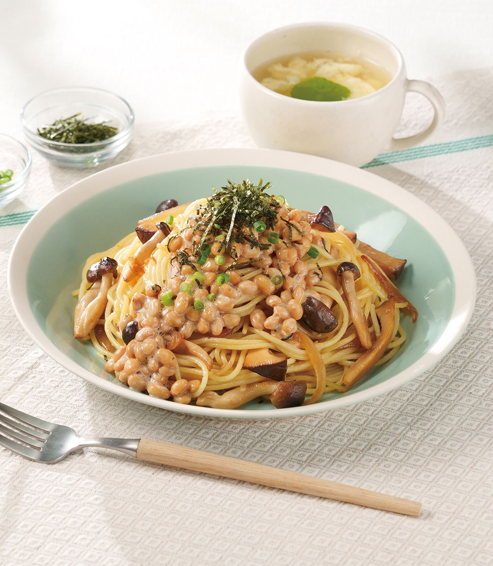 納豆ときのこの和風パスタ