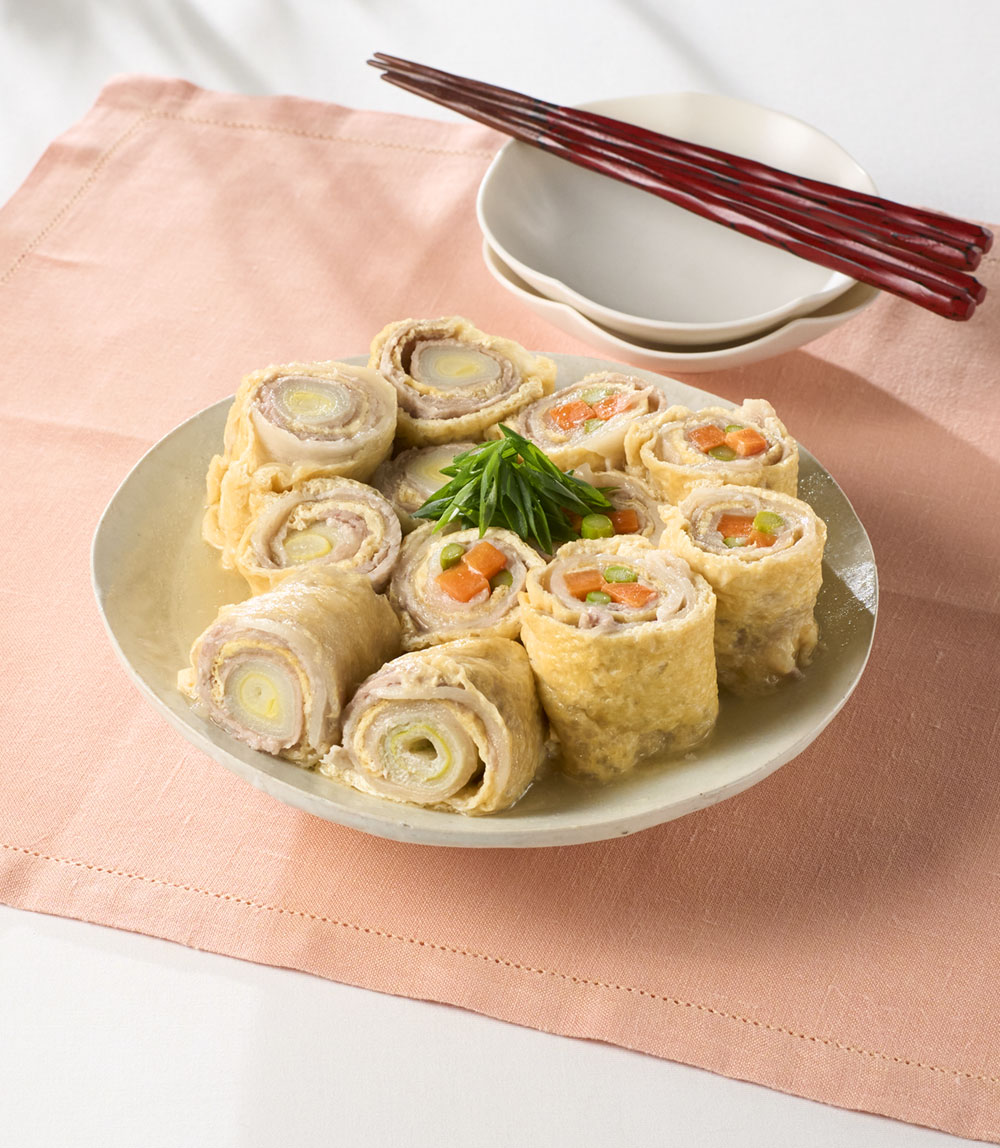 油あげの豚肉と野菜巻き煮