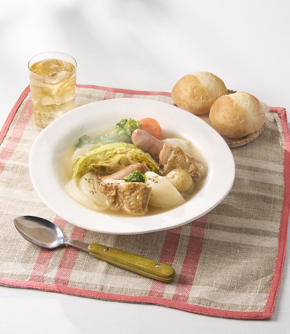 フライパンでかつおだしチキンポトフ