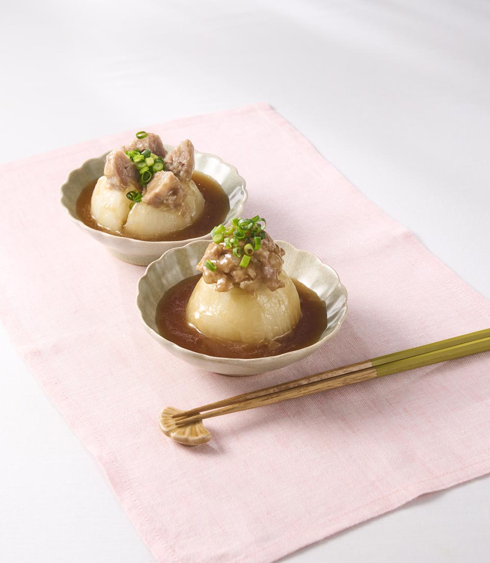 新玉ねぎの肉詰めあんかけ