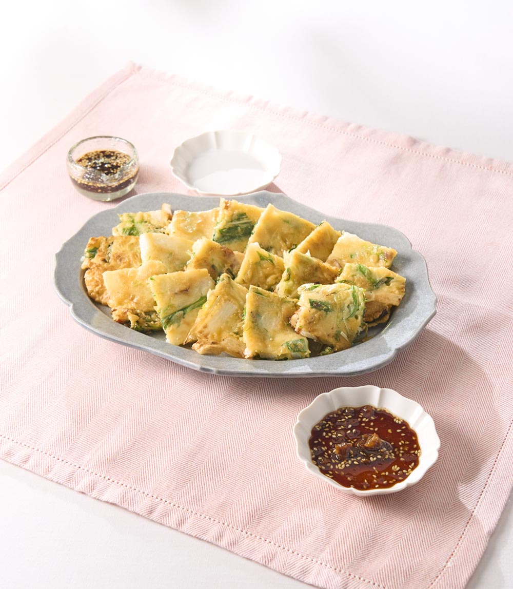 長いもと水菜のチヂミ 梅ソース