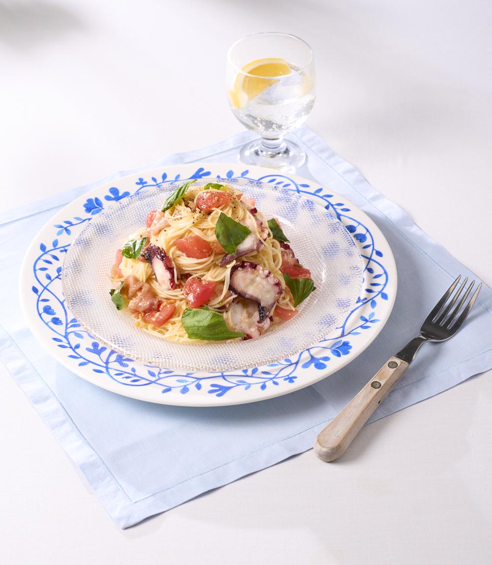 たことトマトの冷製パスタ